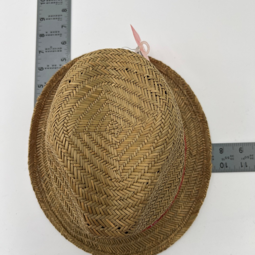 HYP New York Straw Fedora Hat Natural Tan Red Surf Skate Ride Band New - Picture 8 of 9